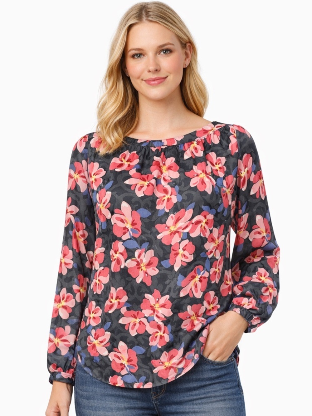 Ann Taylor Loft | Silky Floral Jewel neck blouse Sz XS EUC